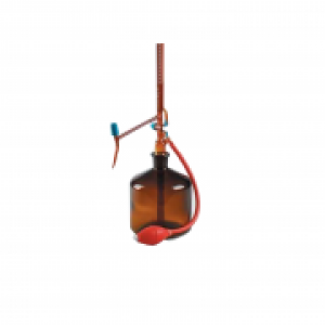 Buret tự động nâu + chai thủy tinh 2L + quả bóp Dinlab class AS 50 ml (0,1)